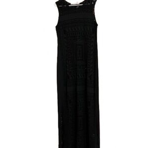 lola & sophie Women Black Open Eyelet Stitch Beach/Swim Cover Up Maxi Dress Sz-L